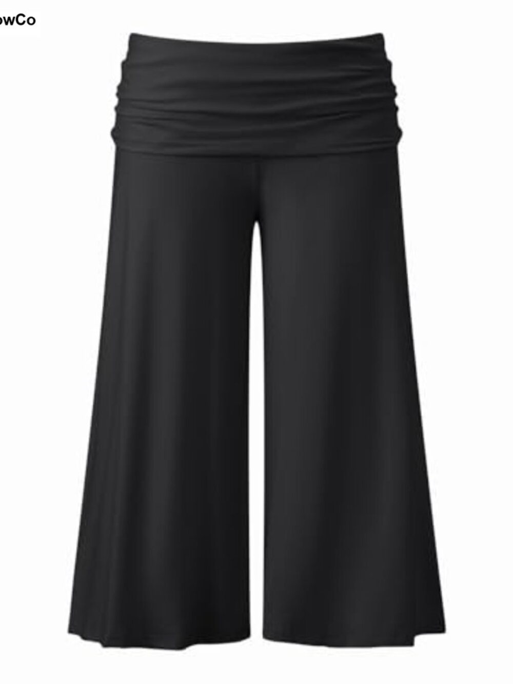 Women Low Rise Fold Over Wide Leg Capri Gaucho Pants Cotton Stretch Yoga - Picture 6 of 6